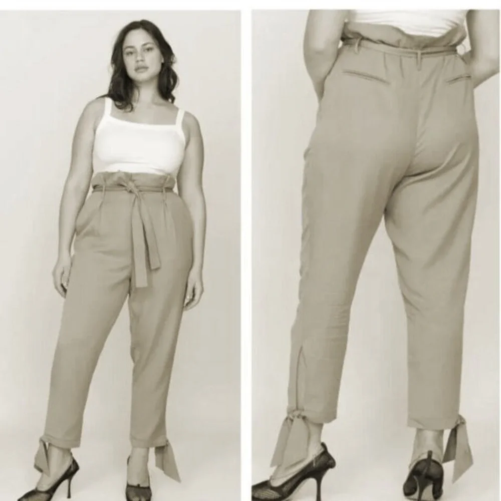 Reformation Avalon Linen Trouser Pants Size 14 High Rise Neutral Quiet Luxury